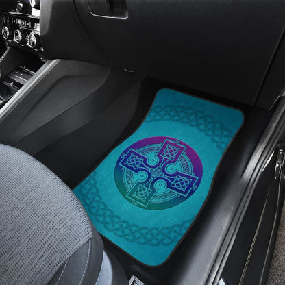 Celtic Circle Cross Car Floor Mats Set Purple and Blue