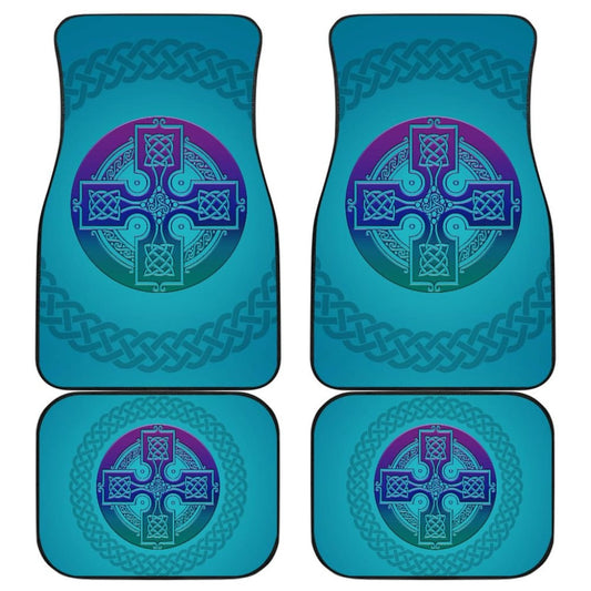 Celtic Circle Cross Car Floor Mats Set Purple and Blue