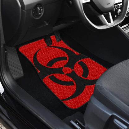 Black Biohazard Sign Red Background Car Floor Mats
