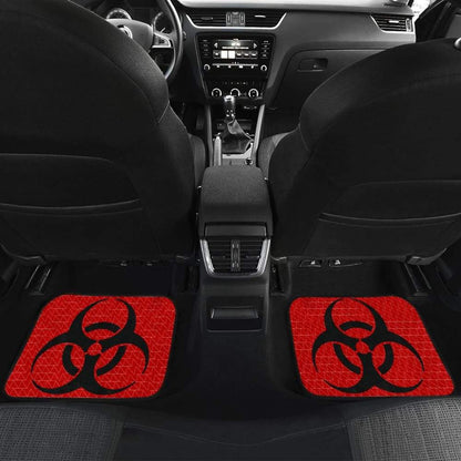 Black Biohazard Sign Red Background Car Floor Mats