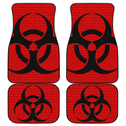 Black Biohazard Sign Red Background Car Floor Mats