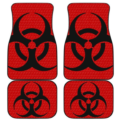 Black Biohazard Sign Red Background Car Floor Mats