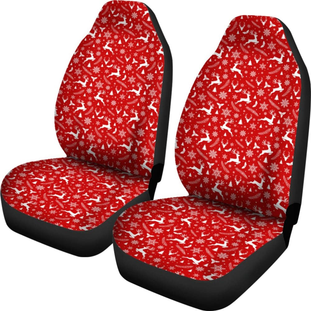 Reindeer Snowflake Christmas Tree On Red Theme Car Seat Covers
