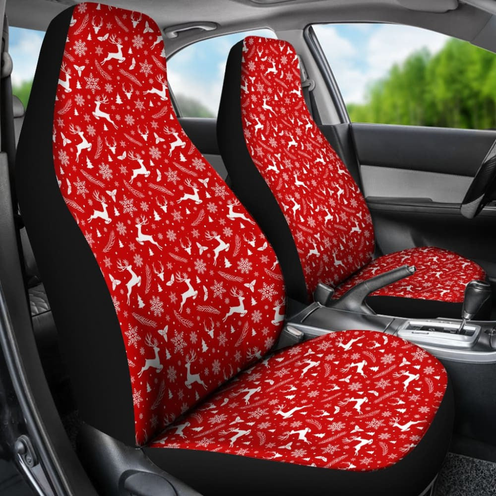 Reindeer Snowflake Christmas Tree On Red Theme Car Seat Covers