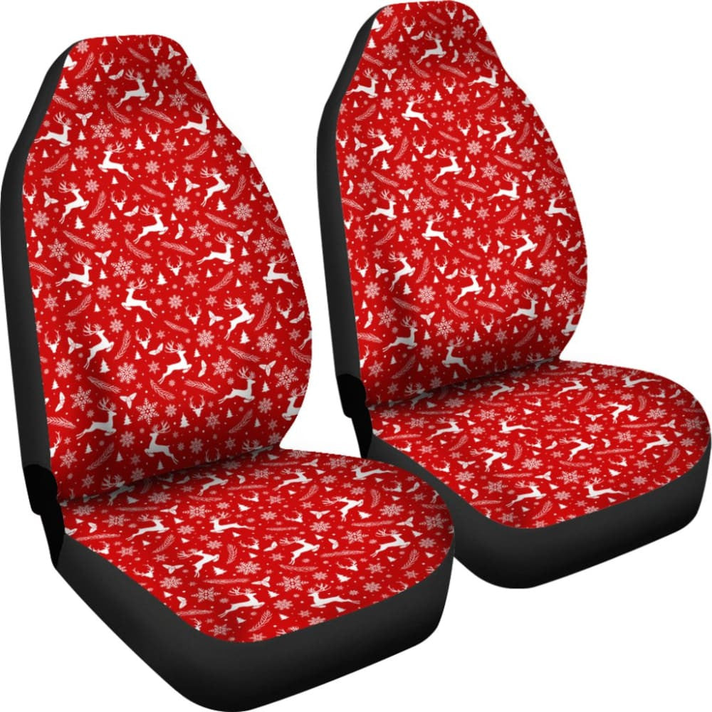 Reindeer Snowflake Christmas Tree On Red Theme Car Seat Covers