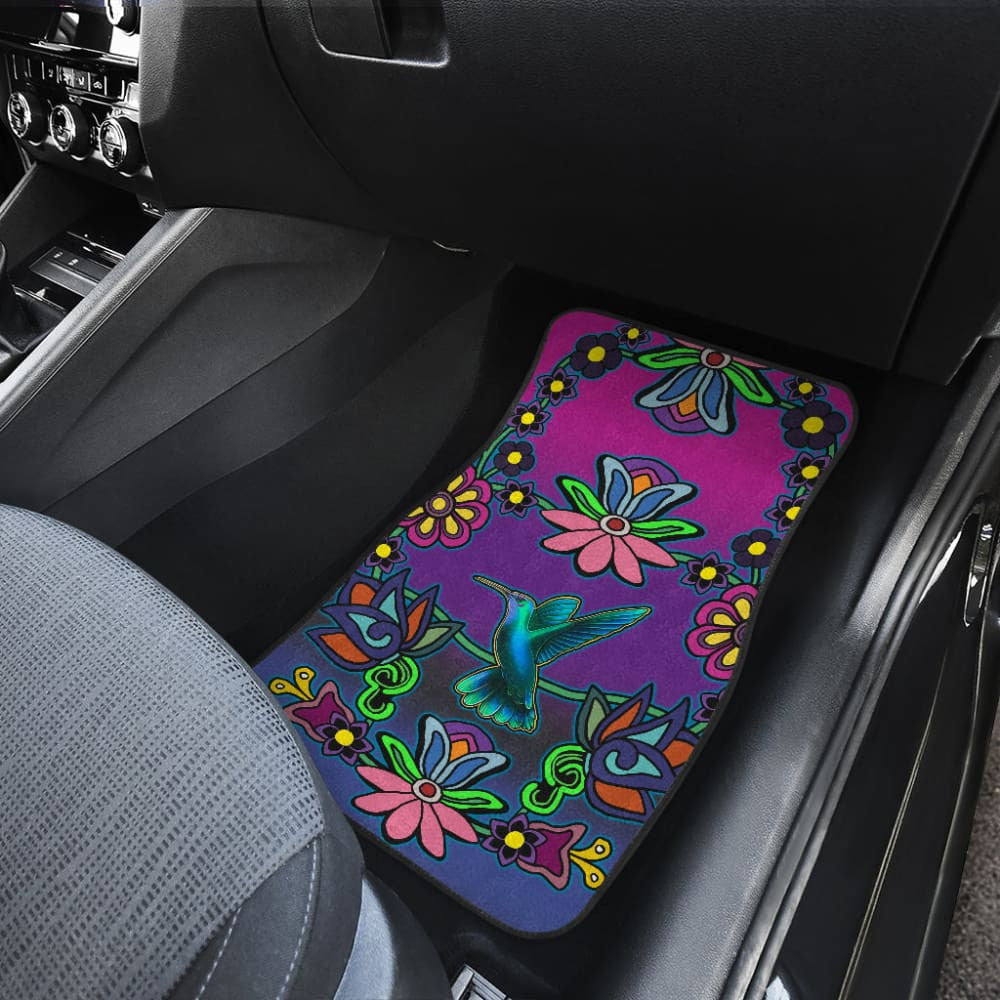 Native Floral Hummingbird Design Car Floor Mats