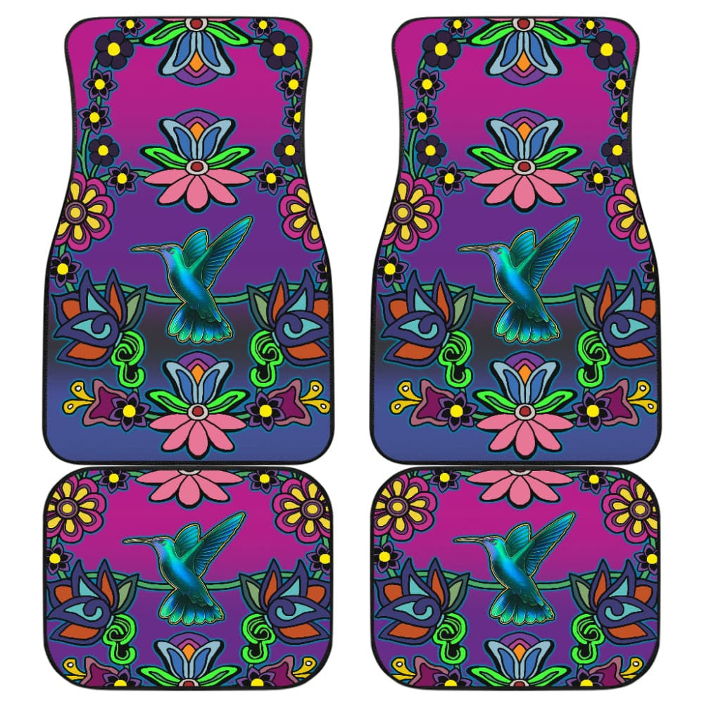 Native Floral Hummingbird Design Car Floor Mats