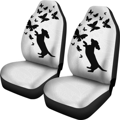 Silhouette Happy Dachshund Playing With Butterlies Car Seat Covers