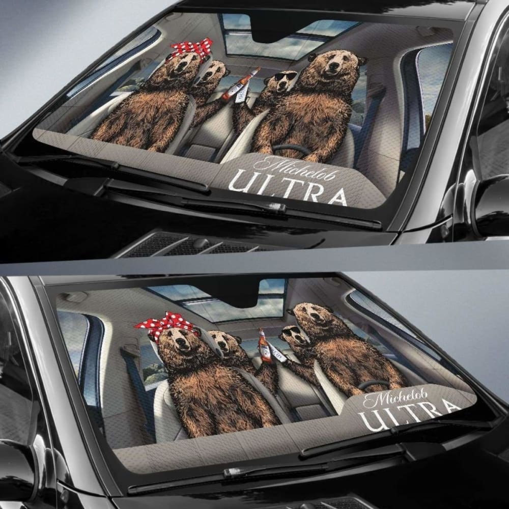 Family Bear Drink Beer Michelob Ultra Car Sun Shade Funny