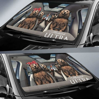 Family Bear Drink Beer Michelob Ultra Car Sun Shade Funny