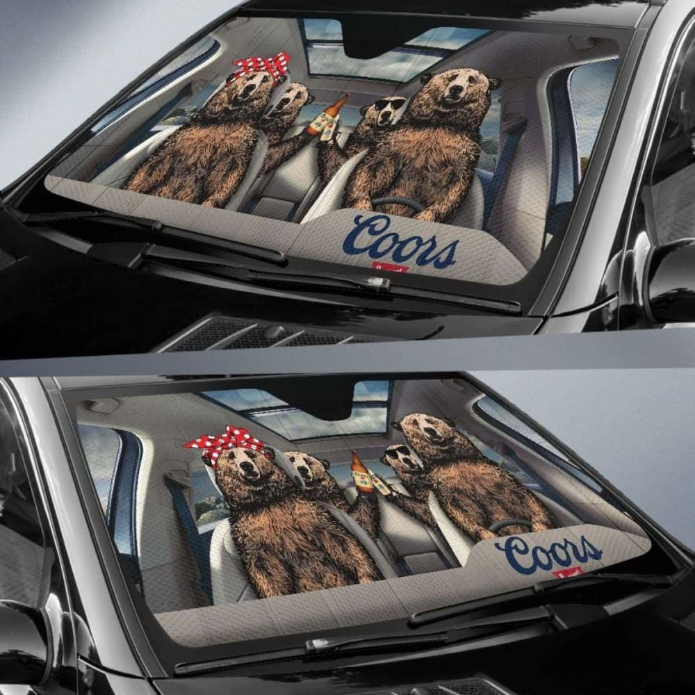 Family Bear Drink Beer Coors Banquet Car Sun Shade Funny