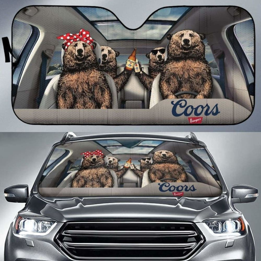 Family Bear Drink Beer Coors Banquet Car Sun Shade Funny
