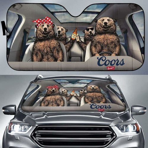 Family Bear Drink Beer Coors Banquet Car Sun Shade Funny