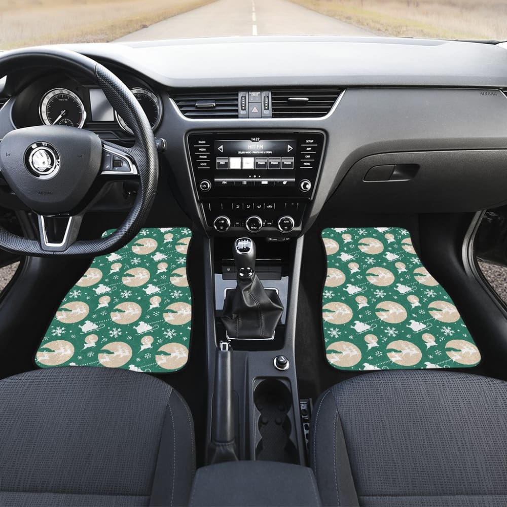 Santa Claus And Reindeer In Christmas Night Car Floor Mats