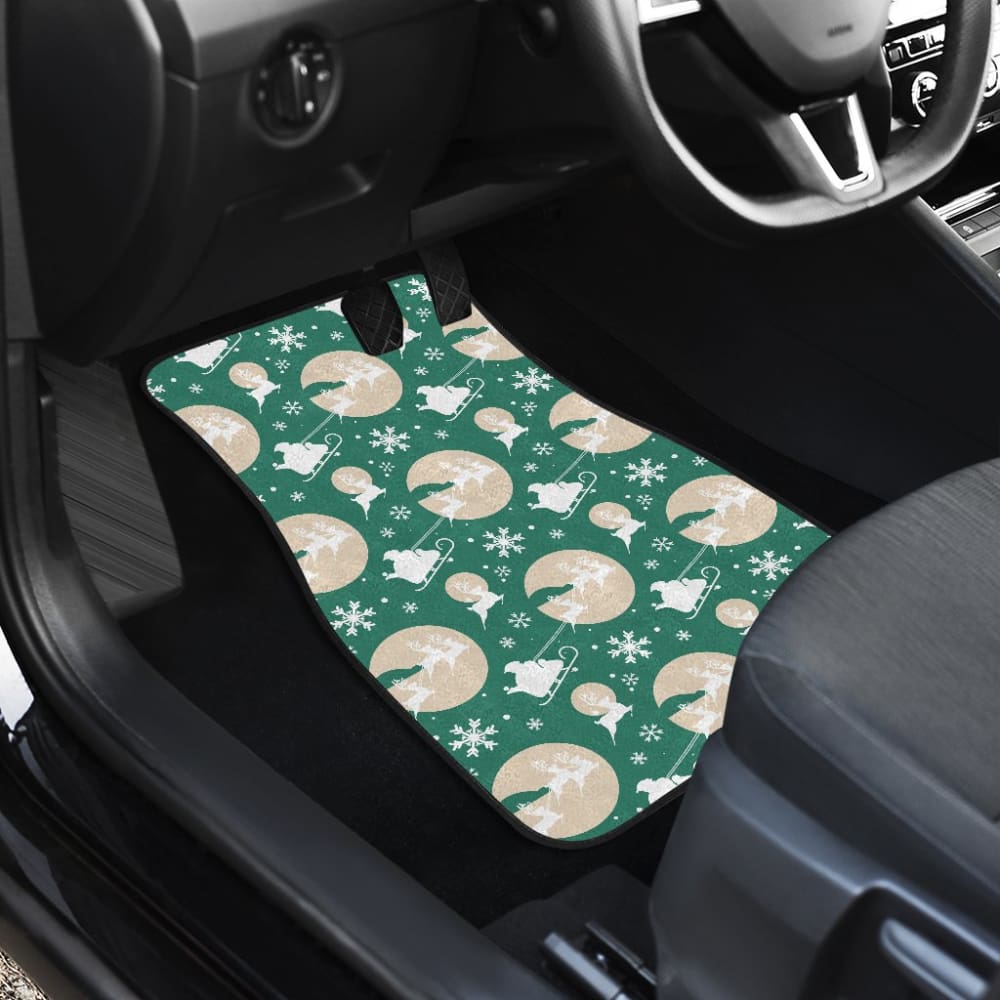 Santa Claus And Reindeer In Christmas Night Car Floor Mats