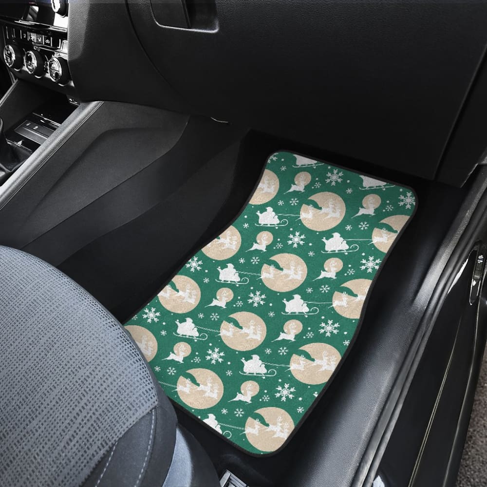 Santa Claus And Reindeer In Christmas Night Car Floor Mats