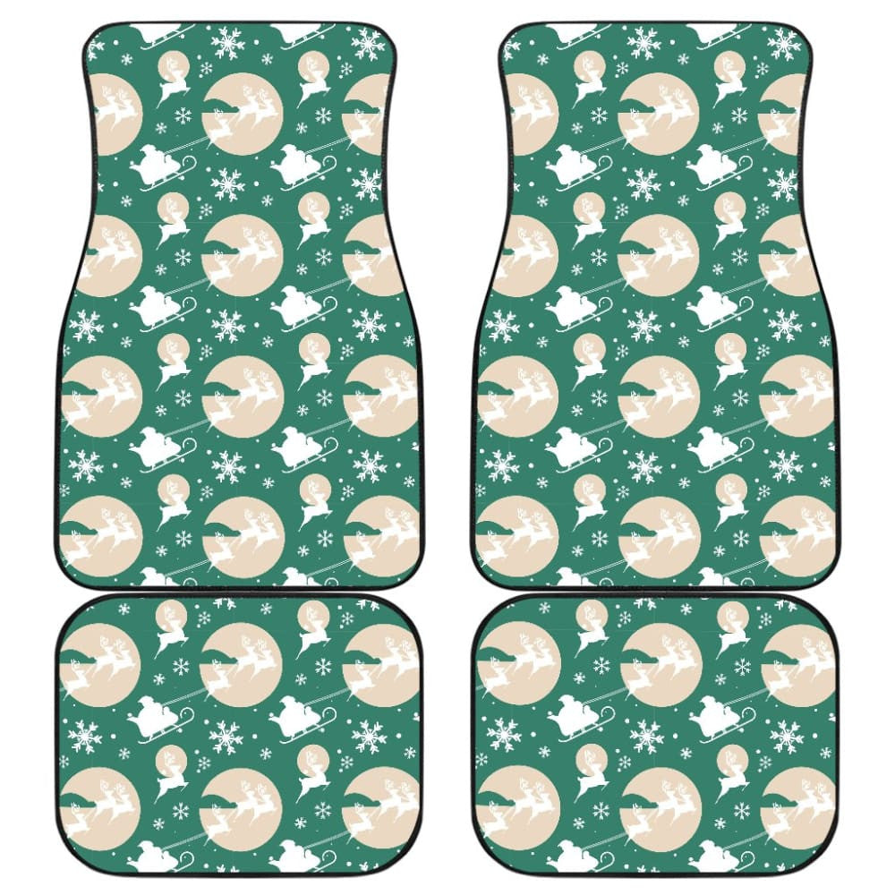 Santa Claus And Reindeer In Christmas Night Car Floor Mats