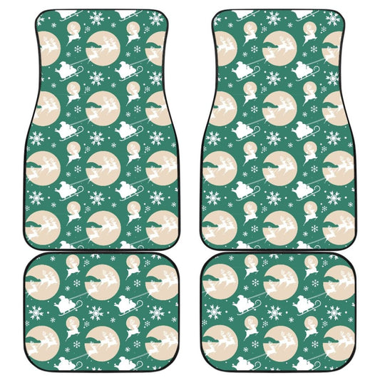 Santa Claus And Reindeer In Christmas Night Car Floor Mats