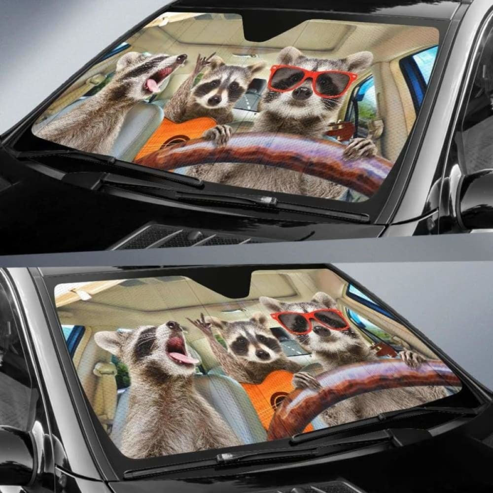 Three Funny Raccoon Driving Car Sun Shades