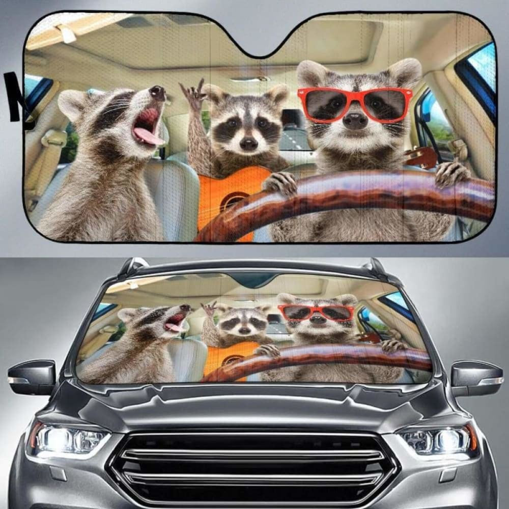 Three Funny Raccoon Driving Car Sun Shades