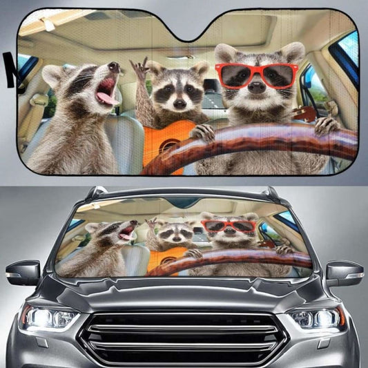 Three Funny Raccoon Driving Car Sun Shades
