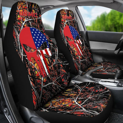Wildfire Camouflage US Marine Corps Custom American Flag Punisher Car Seat Covers
