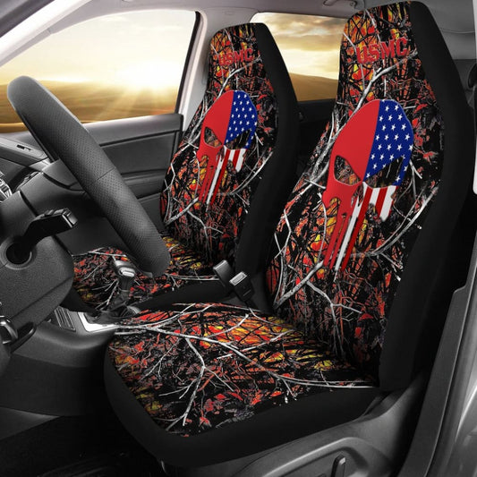 Wildfire Camouflage US Marine Corps Custom American Flag Punisher Car Seat Covers