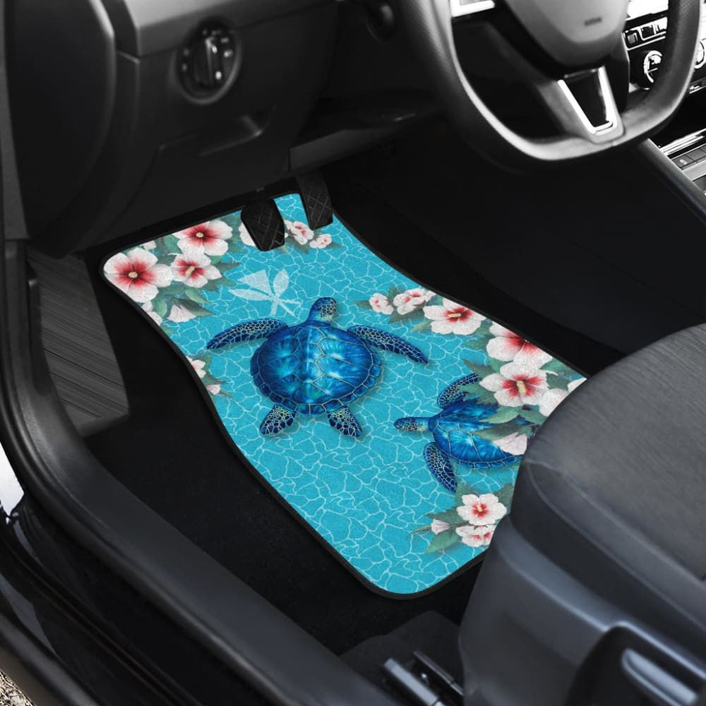 Kanaka Maoli Hawaiian Hibiscus Turtle Of Blue Car Floor Mats