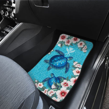 Kanaka Maoli Hawaiian Hibiscus Turtle Of Blue Car Floor Mats