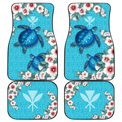 Kanaka Maoli Hawaiian Hibiscus Turtle Of Blue Car Floor Mats