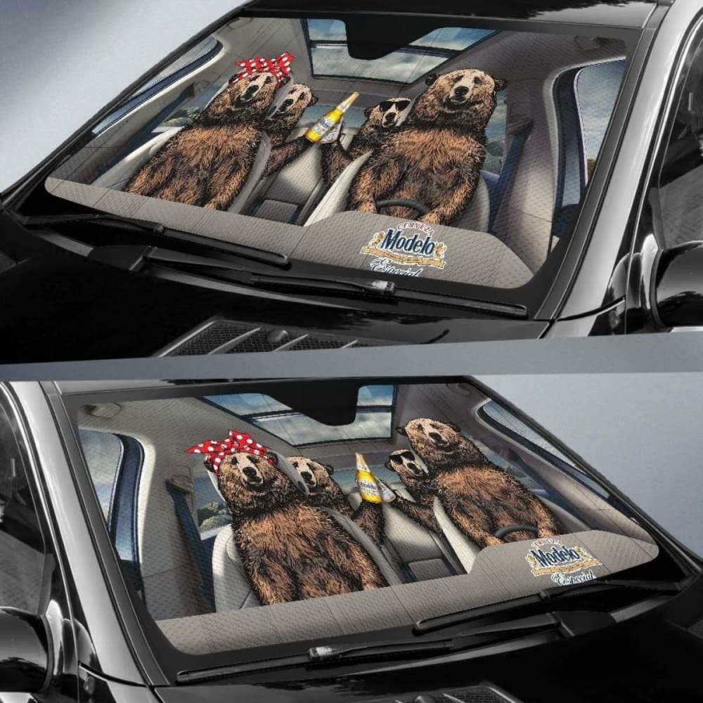 Family Bear Drink Beer Modelo Especial Car Sun Shade Funny