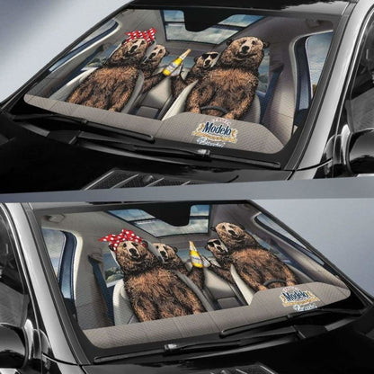 Family Bear Drink Beer Modelo Especial Car Sun Shade Funny
