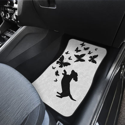 Silhouette Happy Dachshund Playing With Butterlies Car Floor Mats