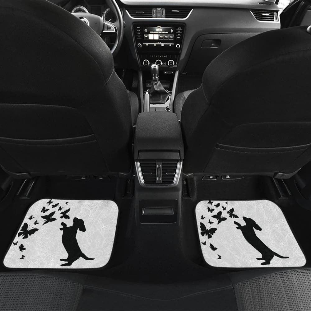 Silhouette Happy Dachshund Playing With Butterlies Car Floor Mats