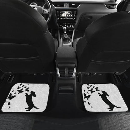 Silhouette Happy Dachshund Playing With Butterlies Car Floor Mats