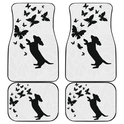 Silhouette Happy Dachshund Playing With Butterlies Car Floor Mats