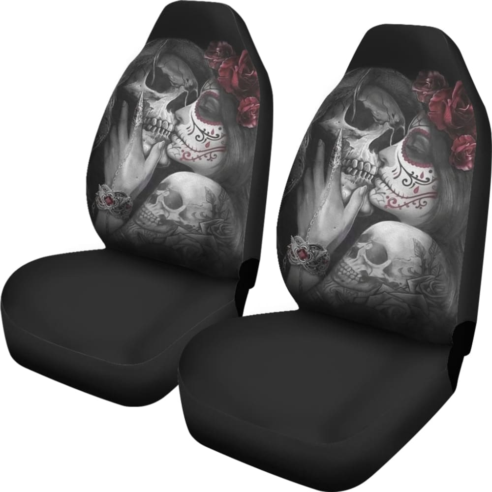 True Love King And Queen Kissing Skulls Car Seat Covers