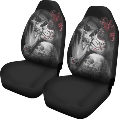 True Love King And Queen Kissing Skulls Car Seat Covers