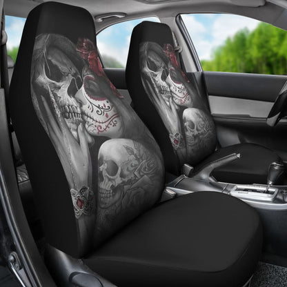 True Love King And Queen Kissing Skulls Car Seat Covers