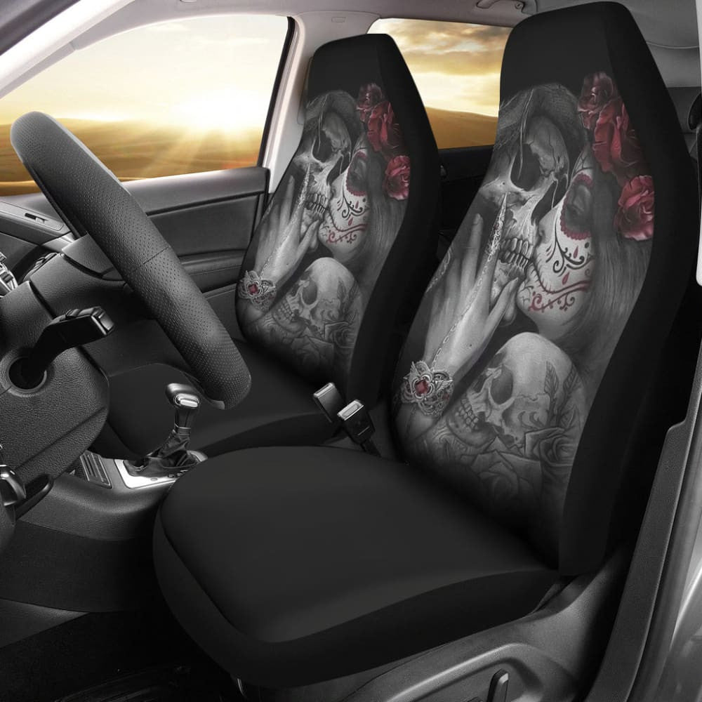 True Love King And Queen Kissing Skulls Car Seat Covers