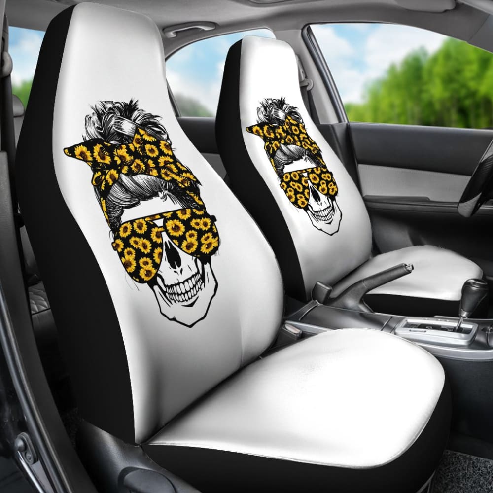 Amazing Skulls With Glasses And Bandana Sunflower Car Seat Covers