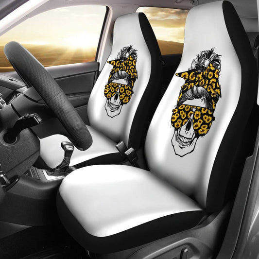 Amazing Skulls With Glasses And Bandana Sunflower Car Seat Covers