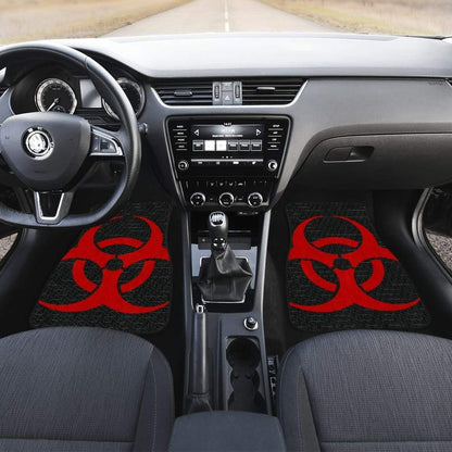 Red Biohazard Sign Black Background Car Floor Mats
