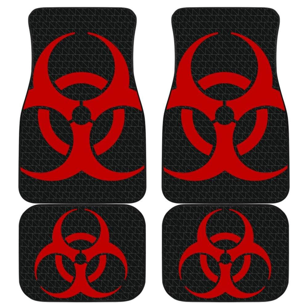 Red Biohazard Sign Black Background Car Floor Mats