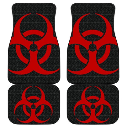 Red Biohazard Sign Black Background Car Floor Mats