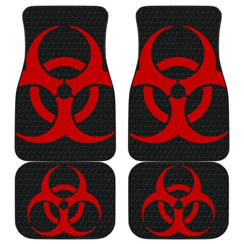 Red Biohazard Sign Black Background Car Floor Mats