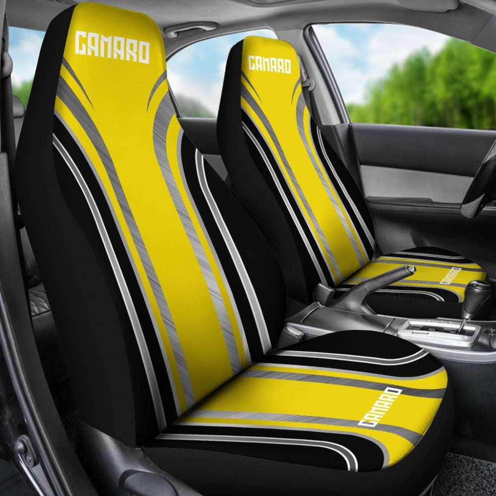 Yellow Black Camaro White Letter Car Seat Covers
