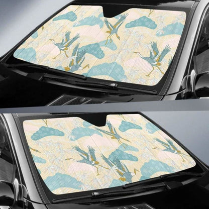 Bonsai Bamboo Stork Japanese Pattern Cream Theme Car Auto Sun Shades