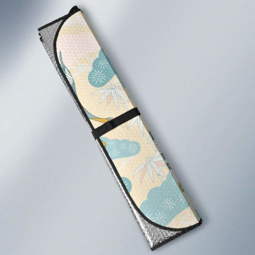 Bonsai Bamboo Stork Japanese Pattern Cream Theme Car Auto Sun Shades