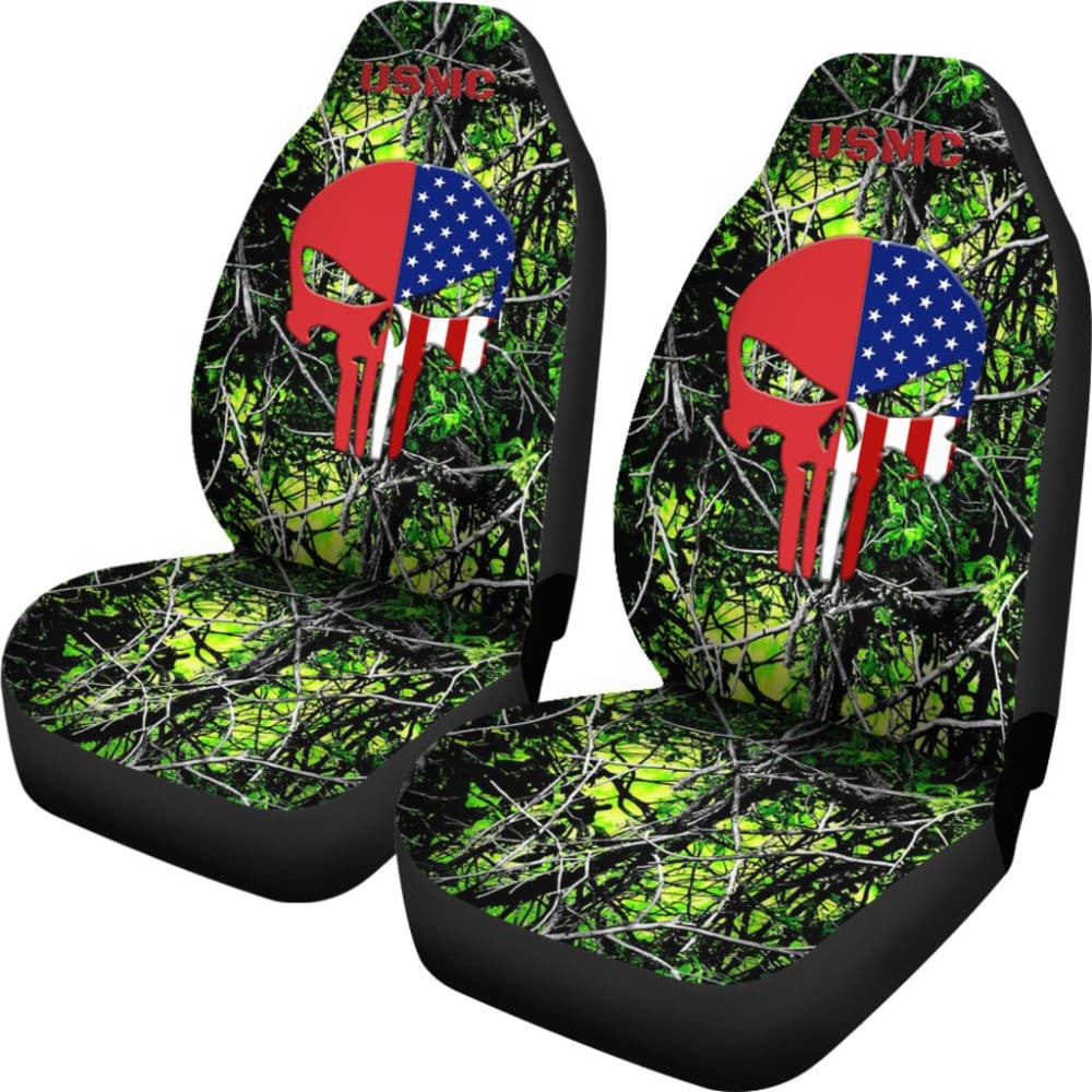 Toxic US Marine Corps Custom American Flag Punisher Car Seat Covers